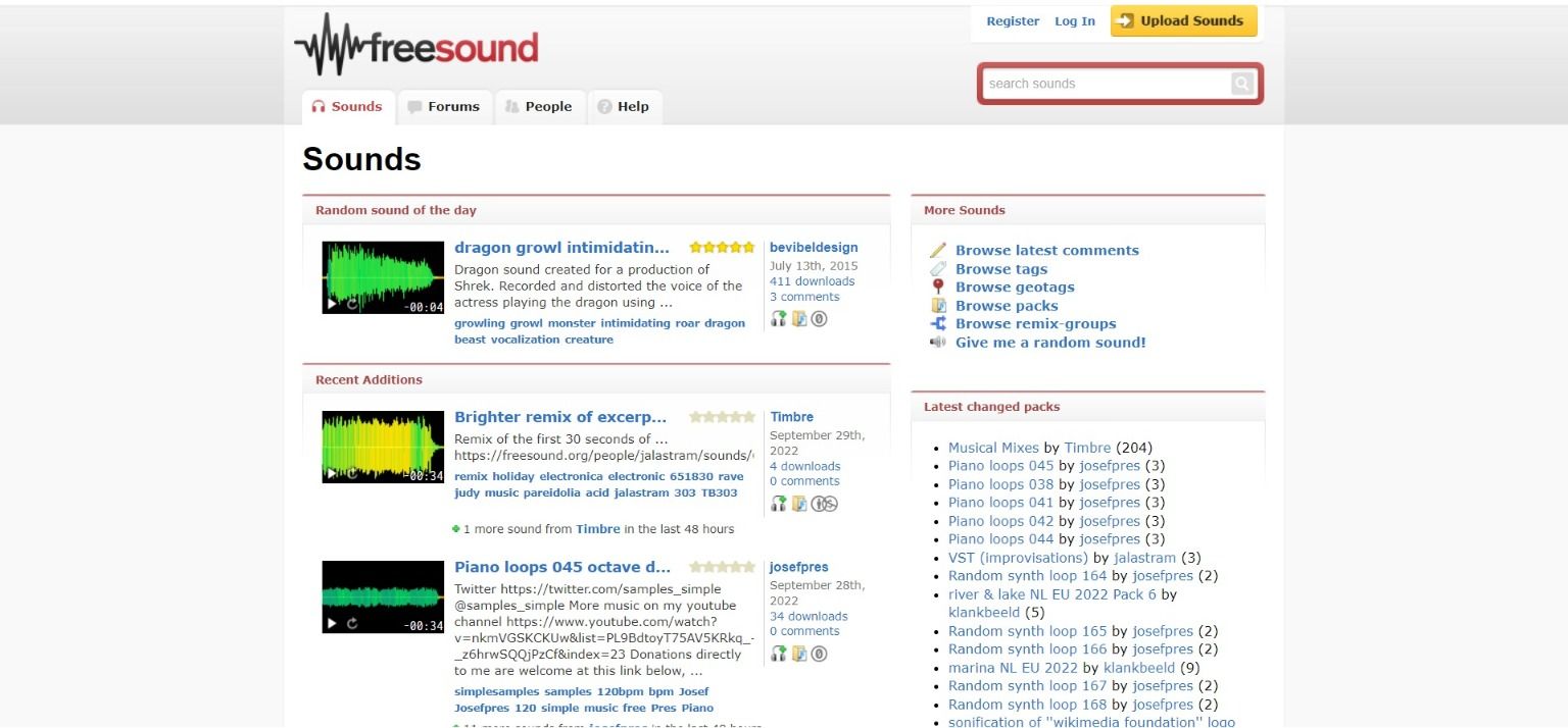 Freesound Sounds page
