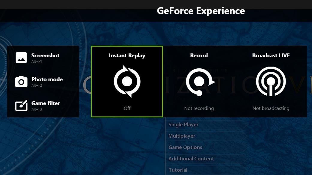 The GeForce Experience overlay 
