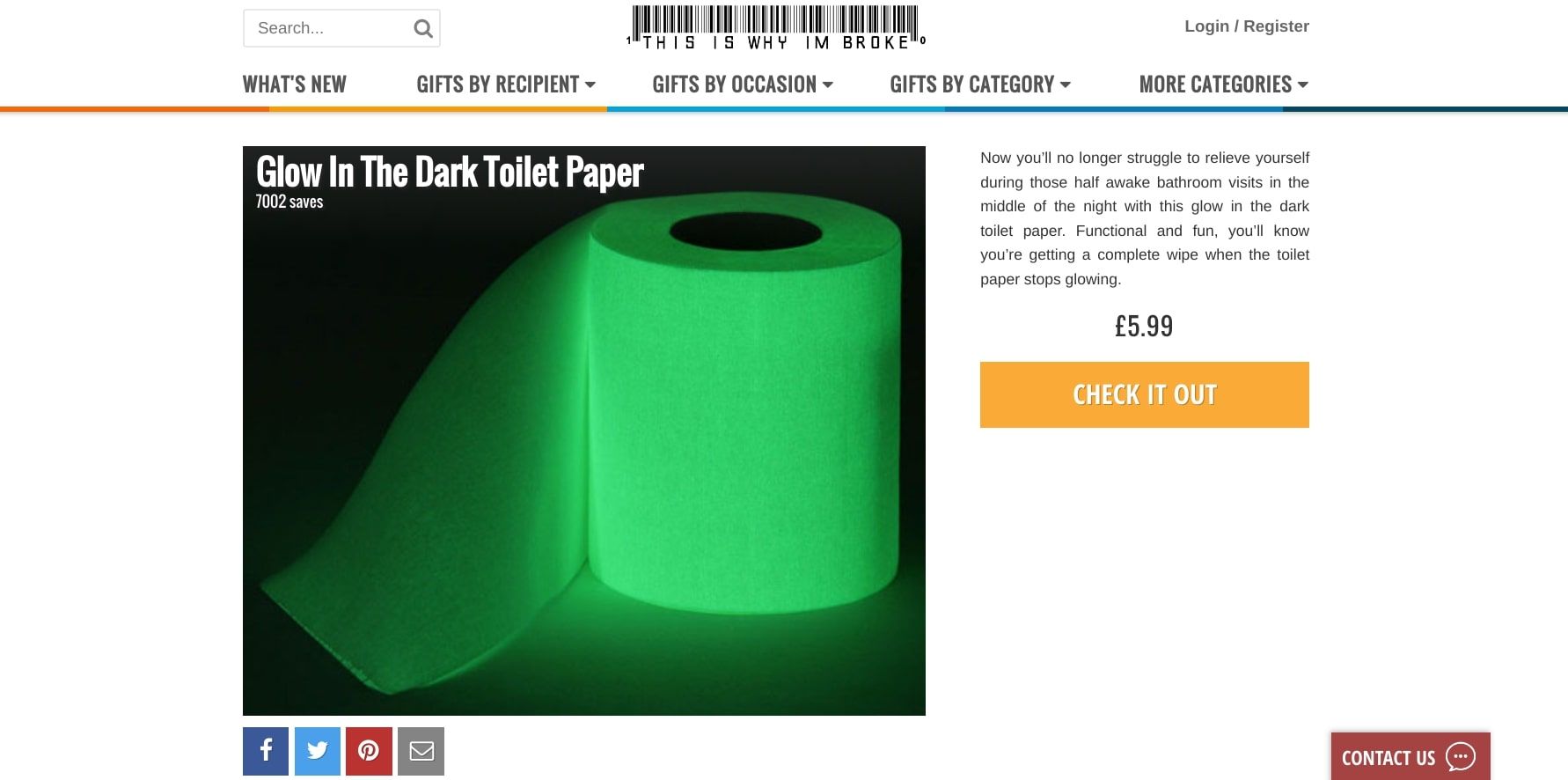 glowing toilet roll product page screenshot