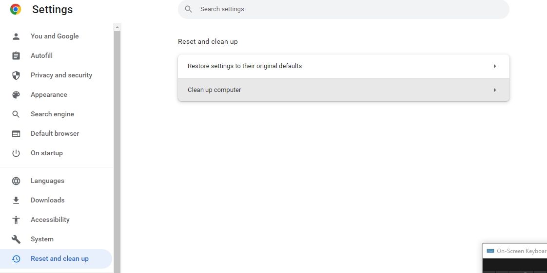 google chrome clean up computer screenshot