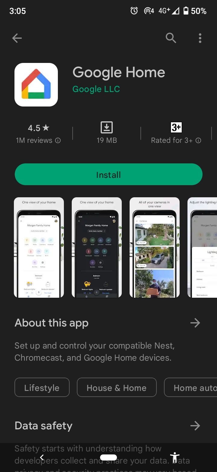 google home app installation page