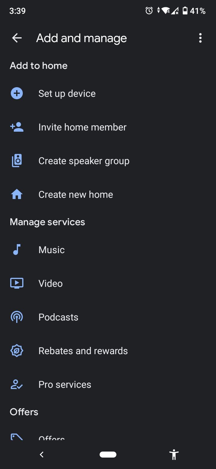 google home app more add options
