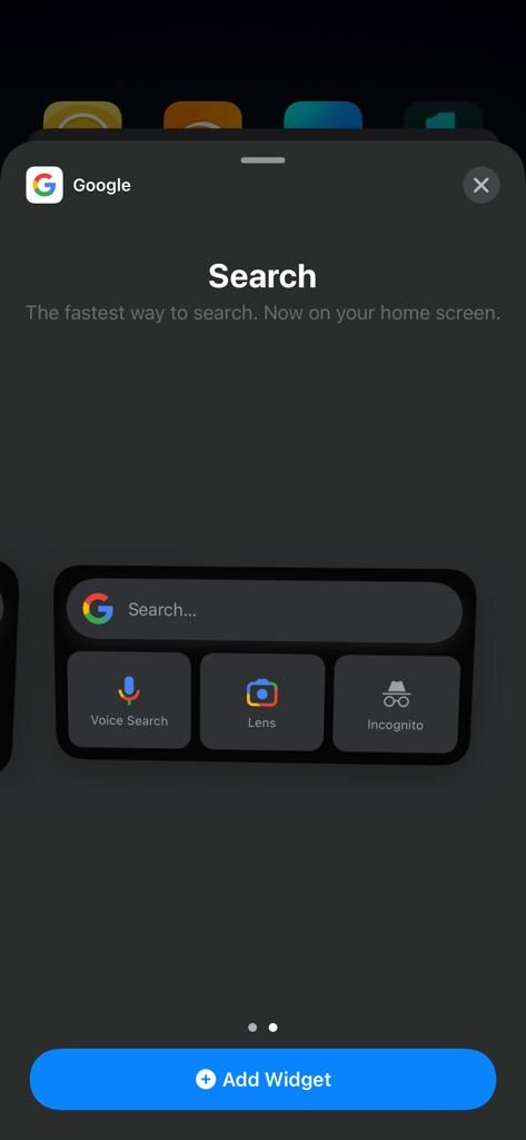 Screenshot showing how to choose Google widget size