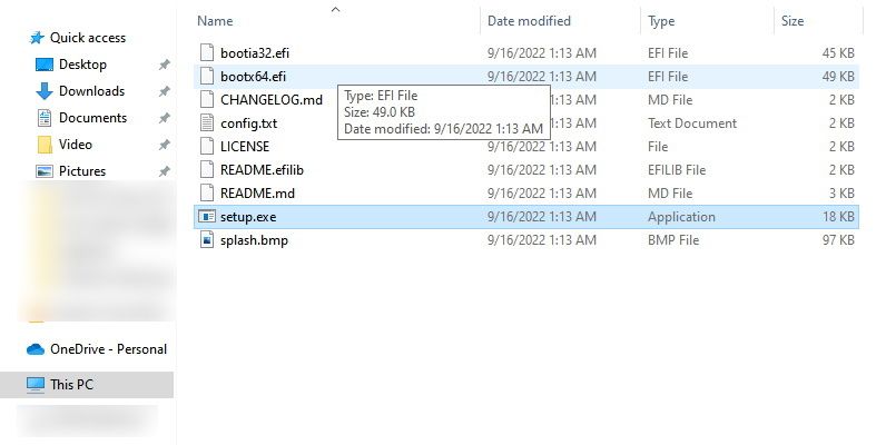 hackbgrt installer file in windows file explorer