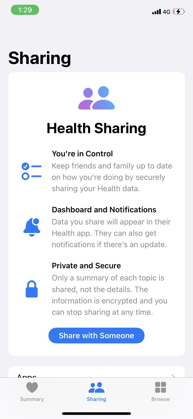 health sharing in Apple Health app