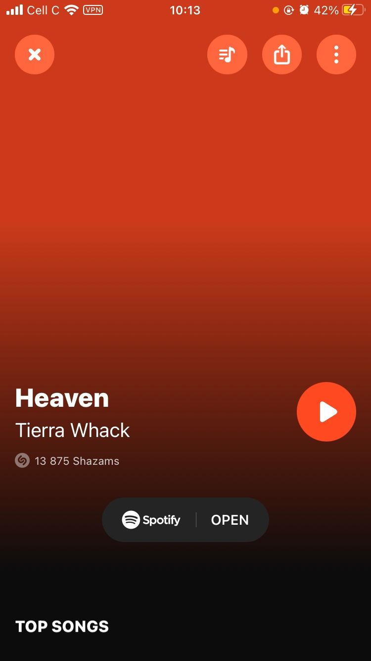 heaven song on shazam with spotify buttin