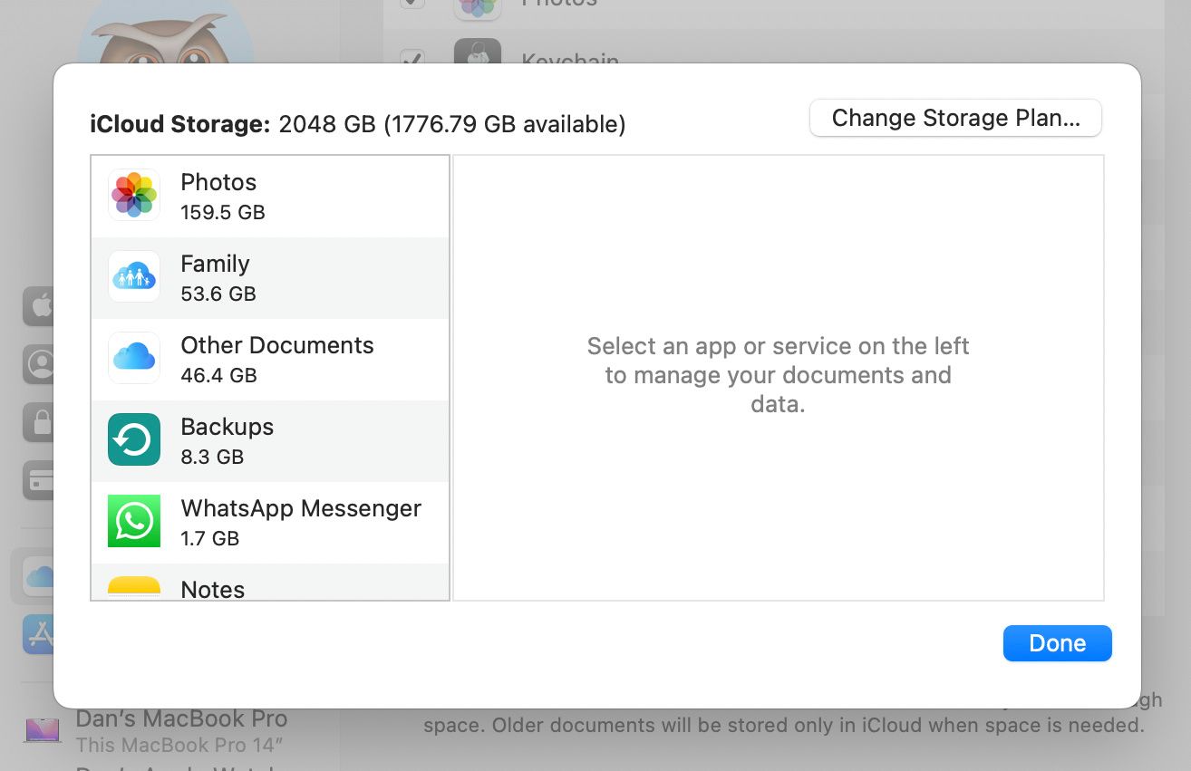 iCloud Storage breakdown in Mac System Preferences