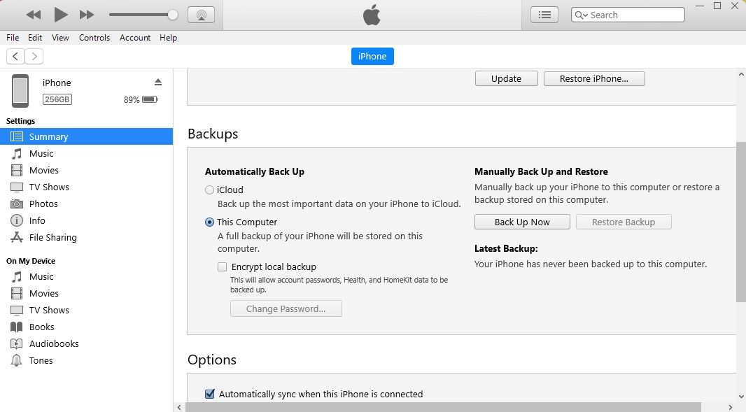 iTunes restore backup