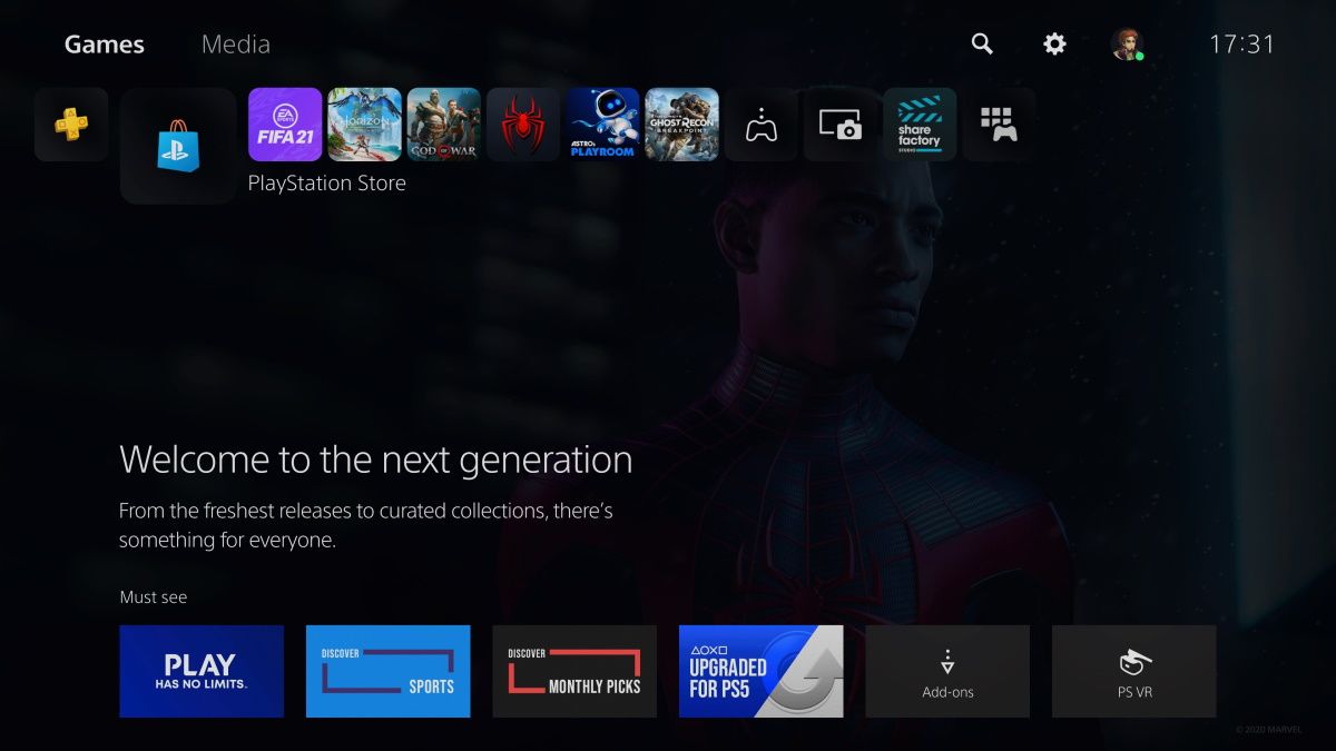 Screenshot of PS5 home screen