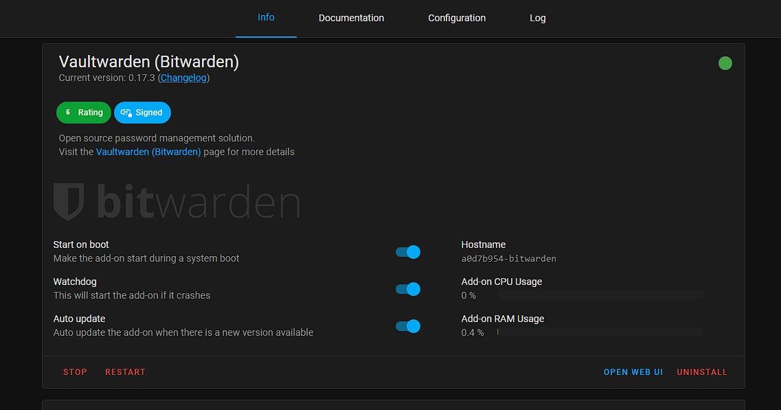 install bitwarden add on home assistant server