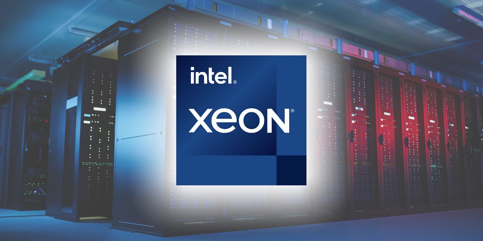 intel xeon logo on server background feature