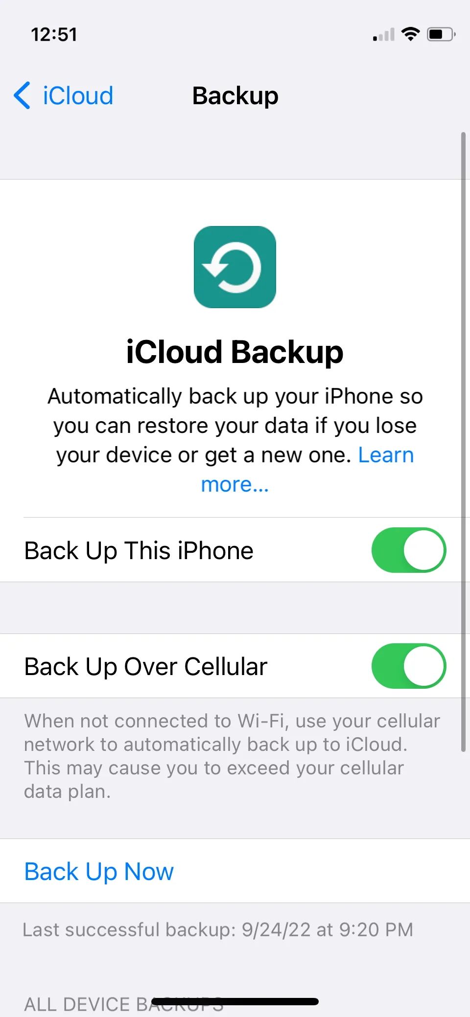 iCloud Backup on iPhone