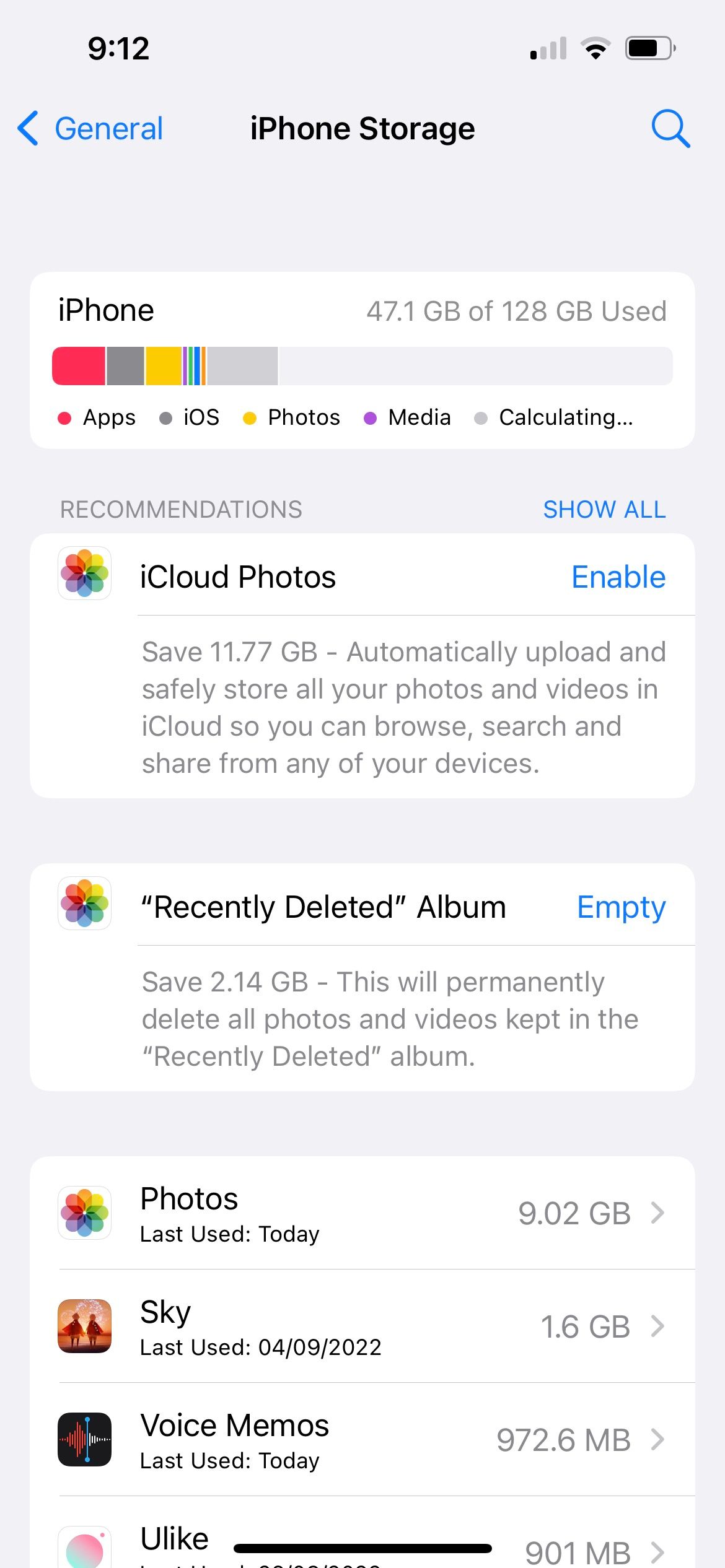iphone storage in iphone settings app