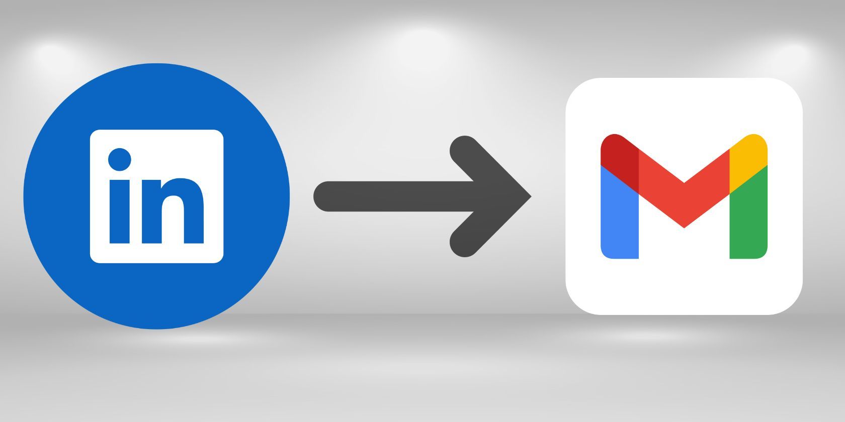 LinkedIn icon with an arrow towards the Gmail icon