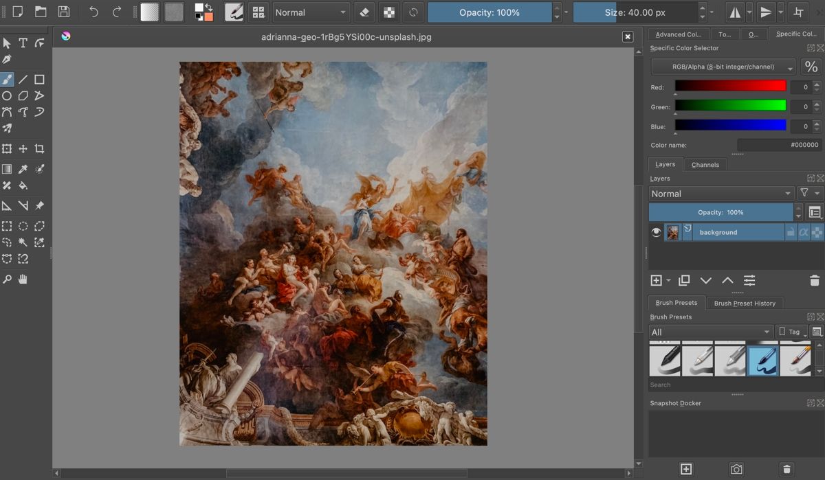 Krita interace with art showing