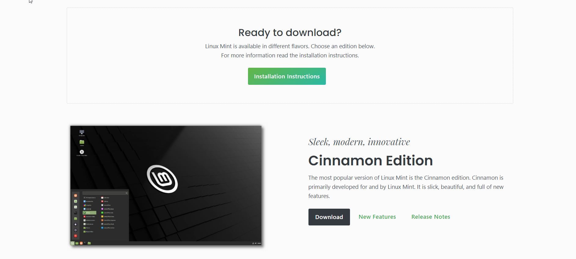 Linux Mint 21 download page