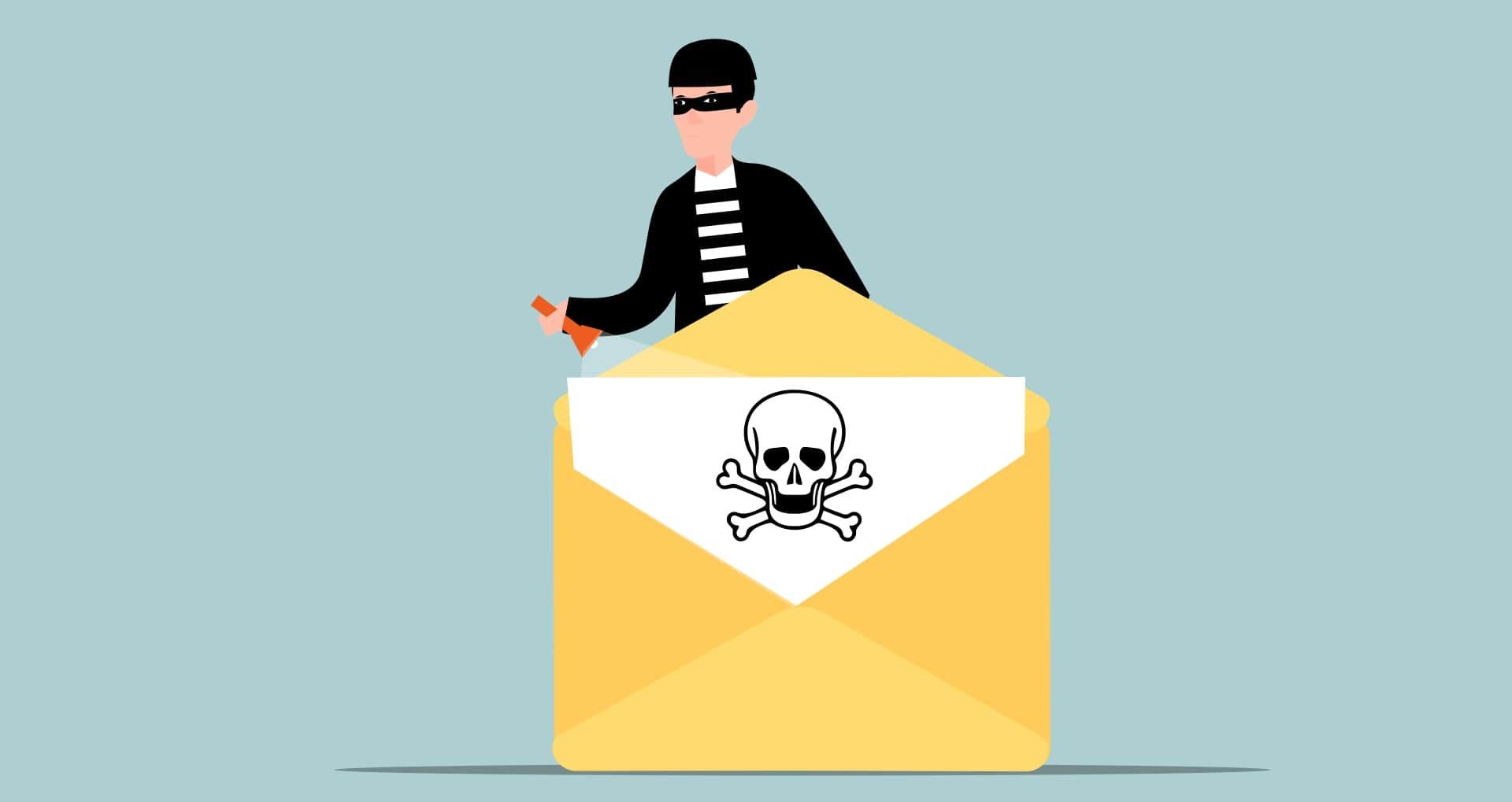 robber behind malicious email envelope