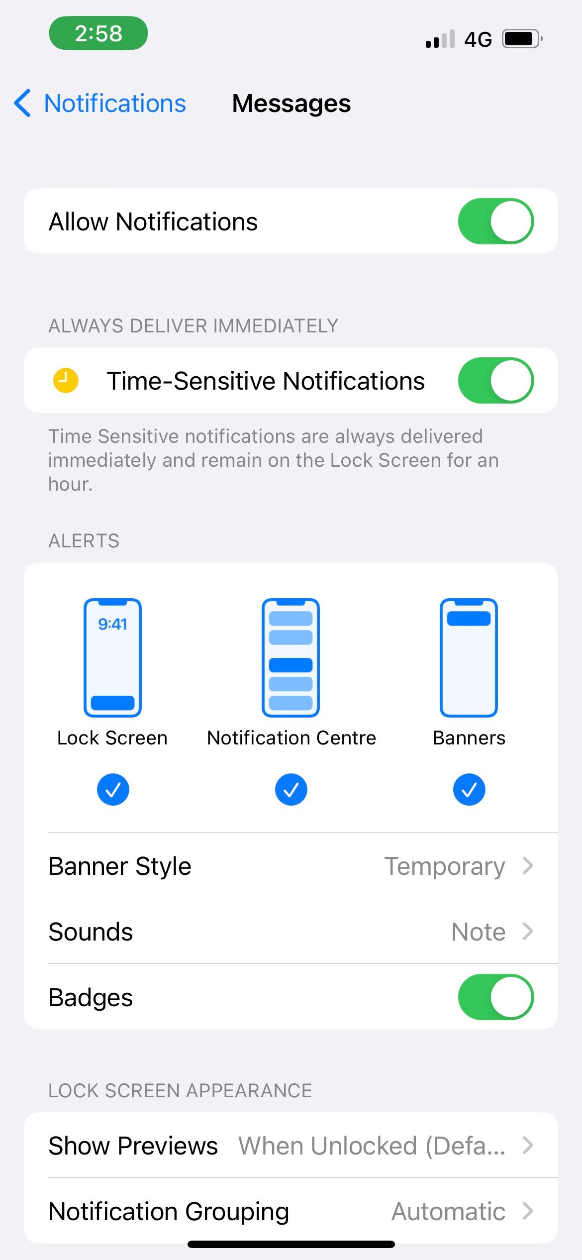 messages app notification settings