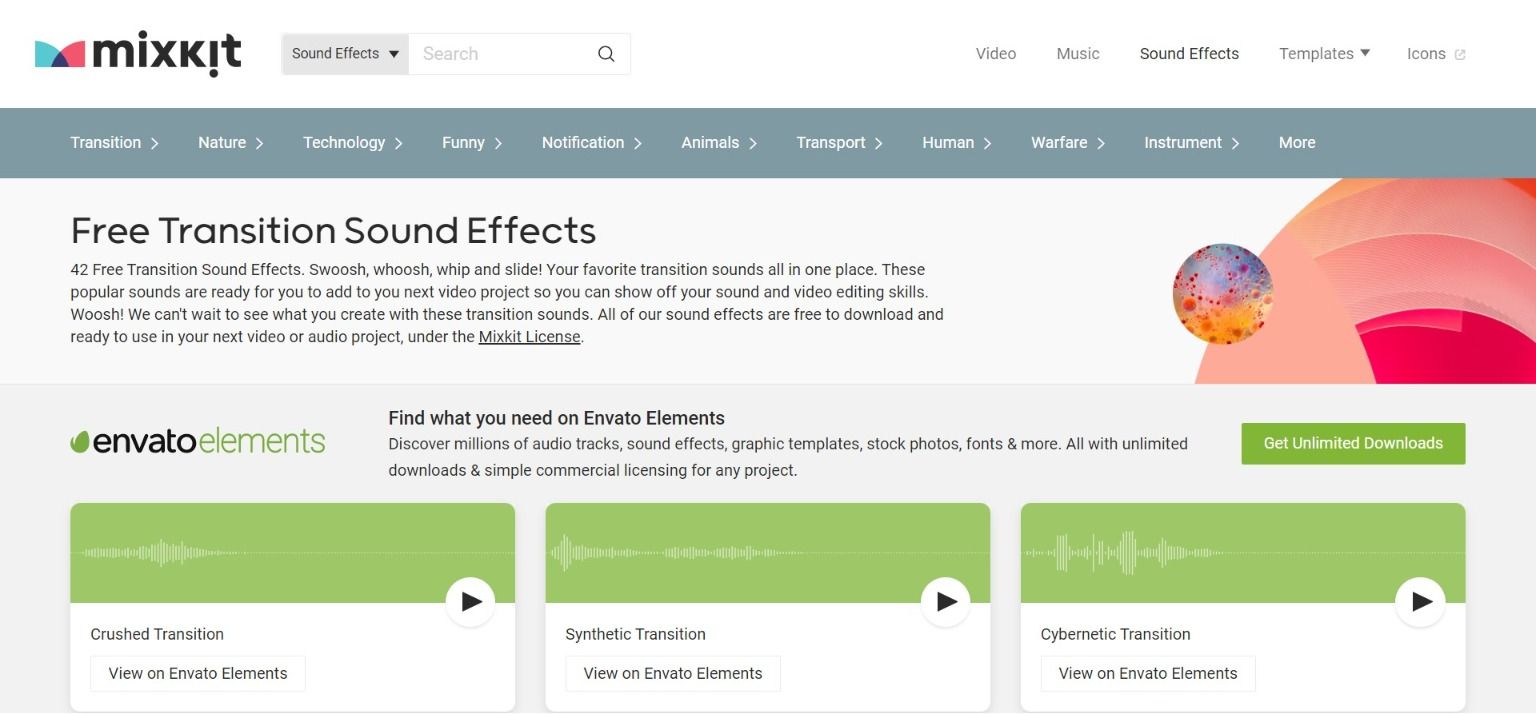 Mixkit sound effects page