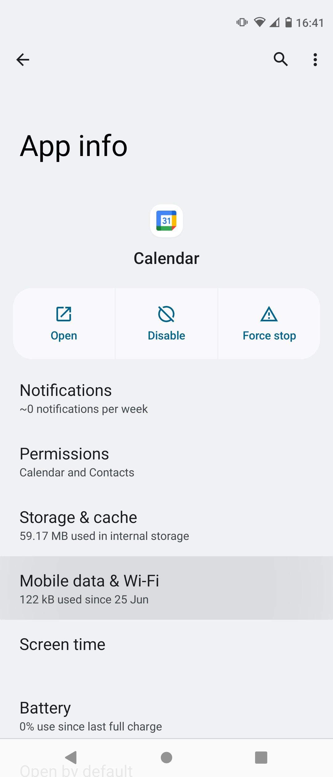 Mobile Data and Wi-Fi Tab in Android App Info Settings
