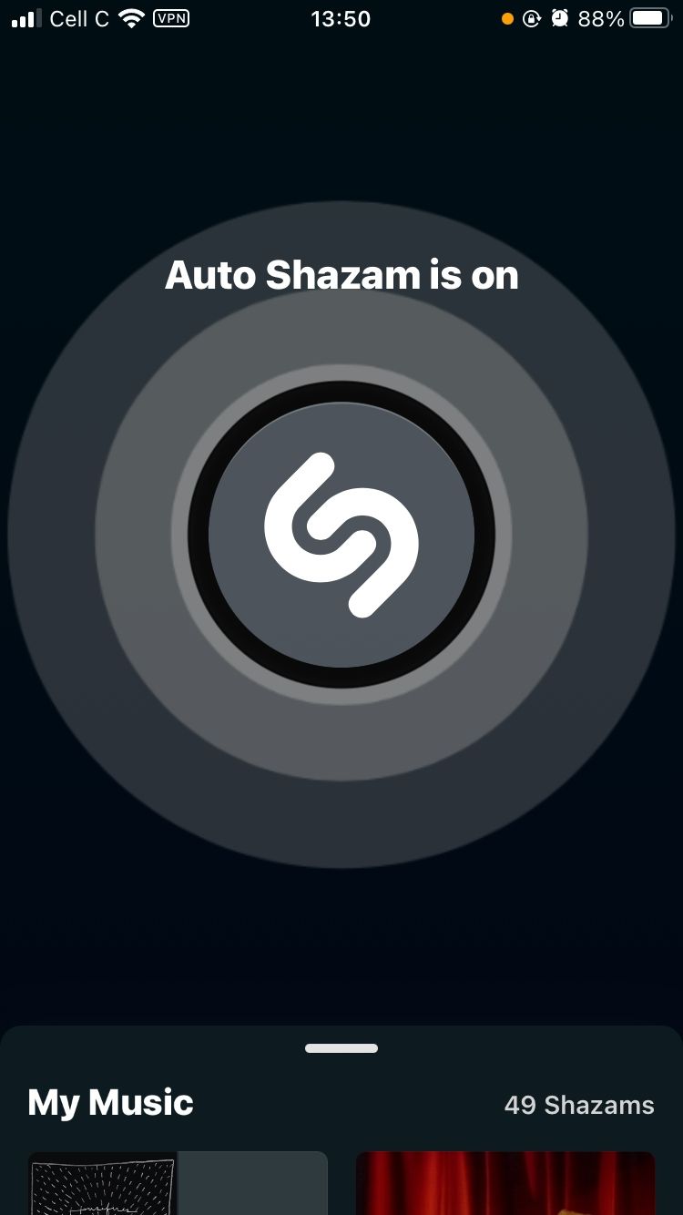 mobile screenshot showing auto shazam is on