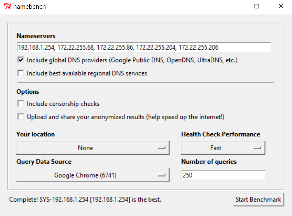 Screenshot of Namebench Utility tool 