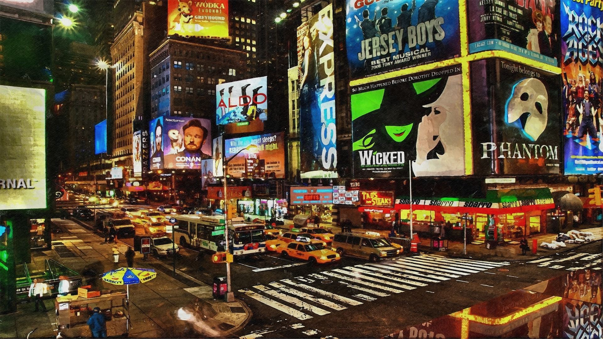 A busy city area with lots of billboards across buildings