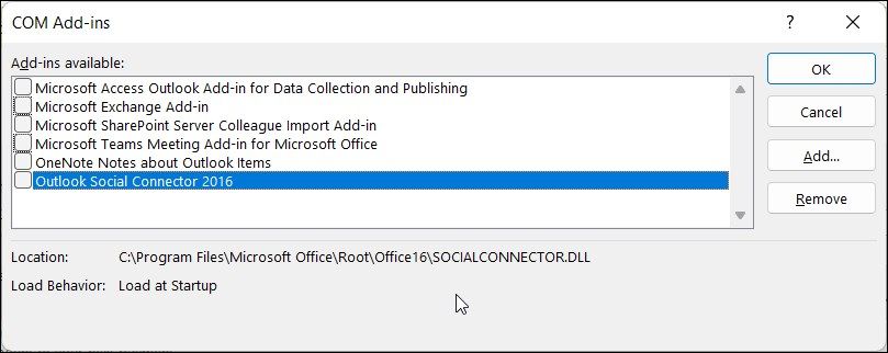 outlook options add_ins manage go disable