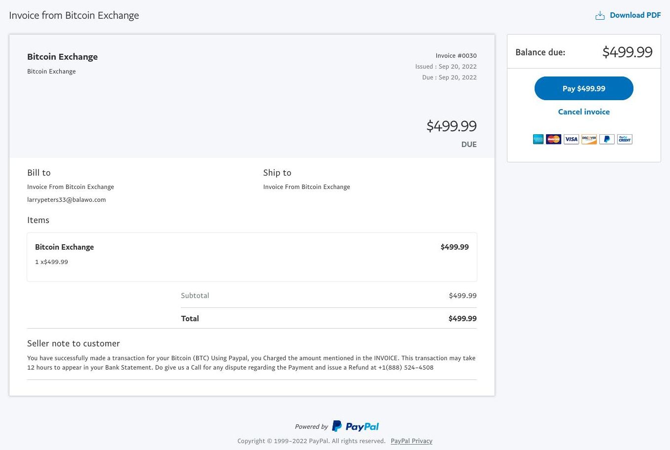 hóa đơn bitcoin paypal