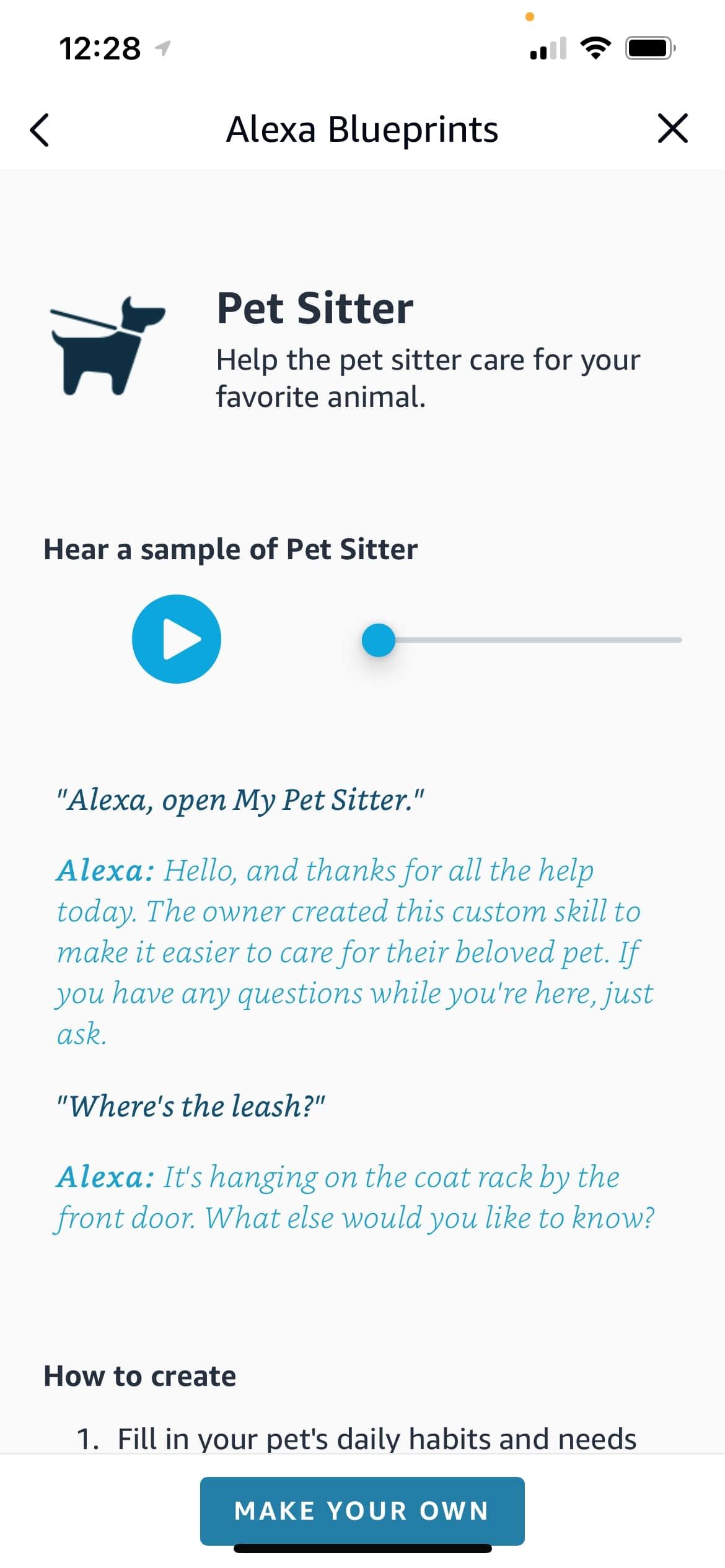 Pet Sitter Blueprint main page