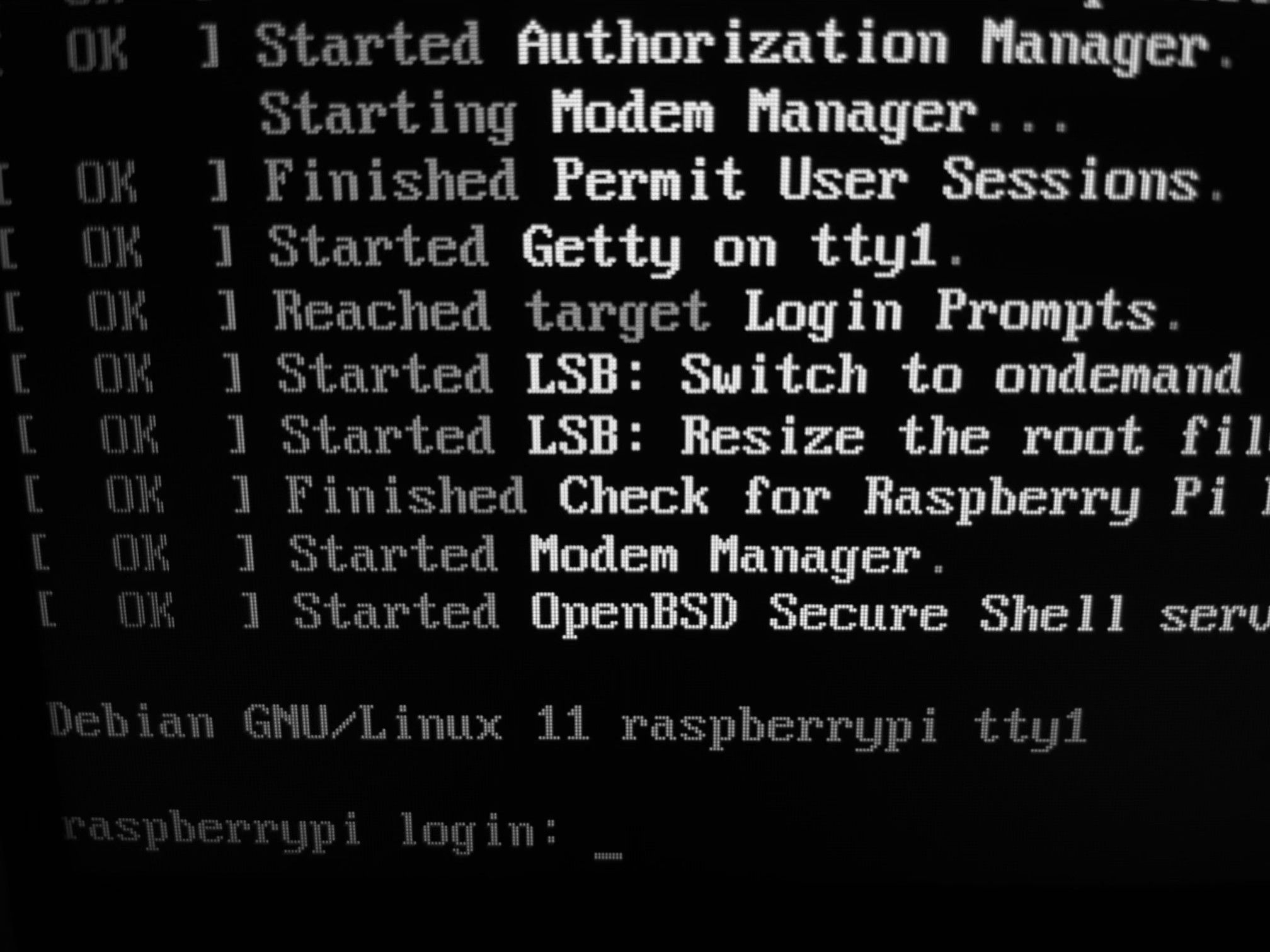 raspberry pi log in screen