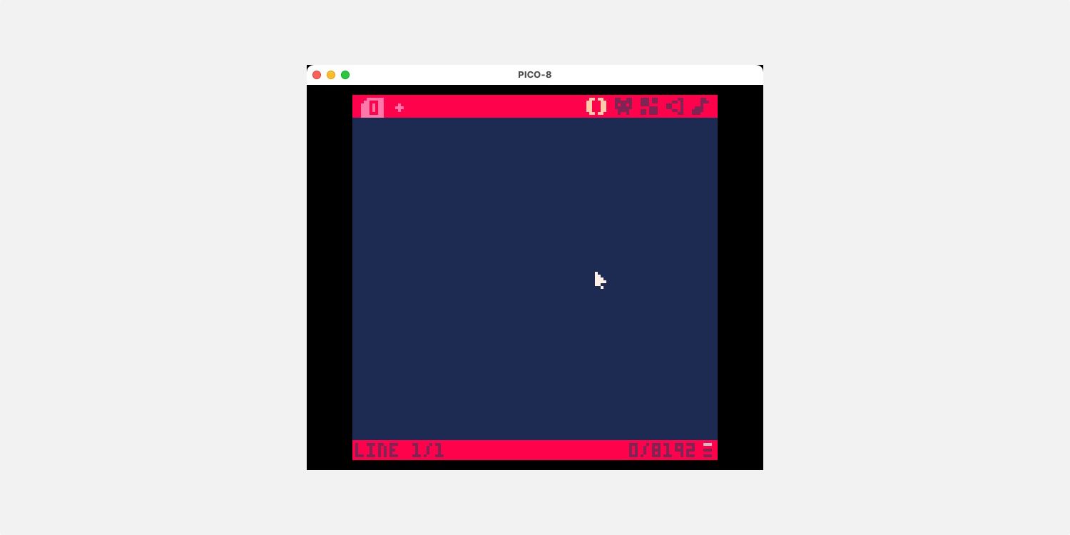 The PICO-8 code editor showing an empty file.