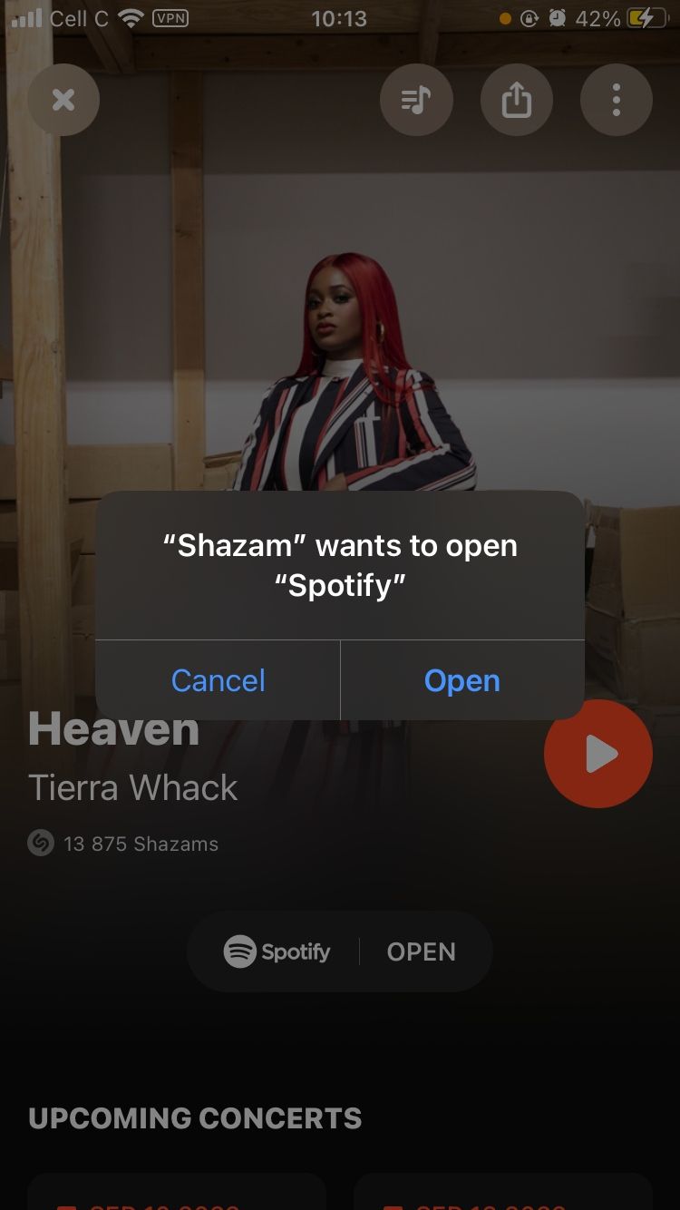 prompt to open spotify from shazam