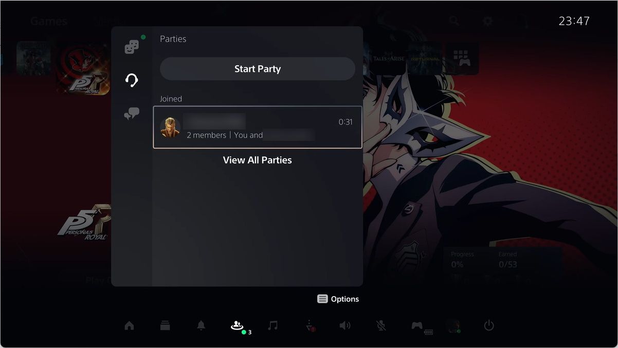 the party screen on ps5