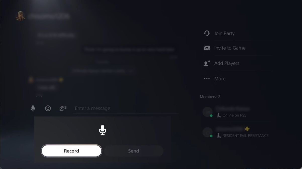 the record button highligted in a pop up when sending a voice message to a friend on ps5