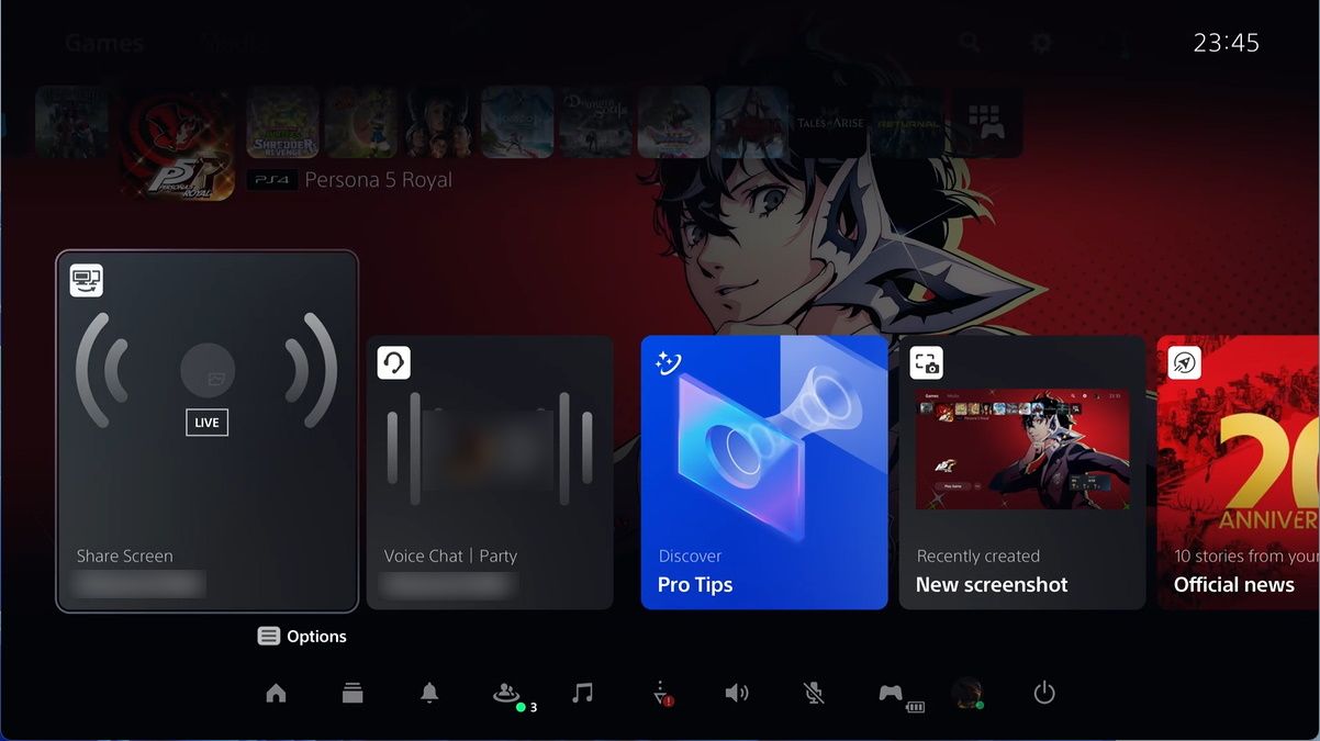 the screen share card on ps5 and it has been selected