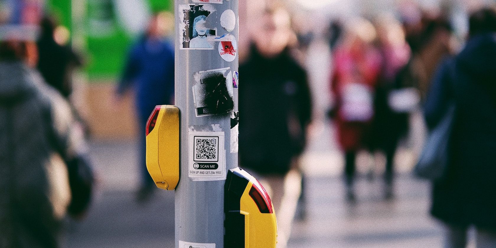 QR Stickers on a Metal Pole