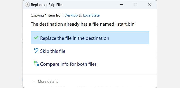 the replace the file in the destination prompt on windows 11