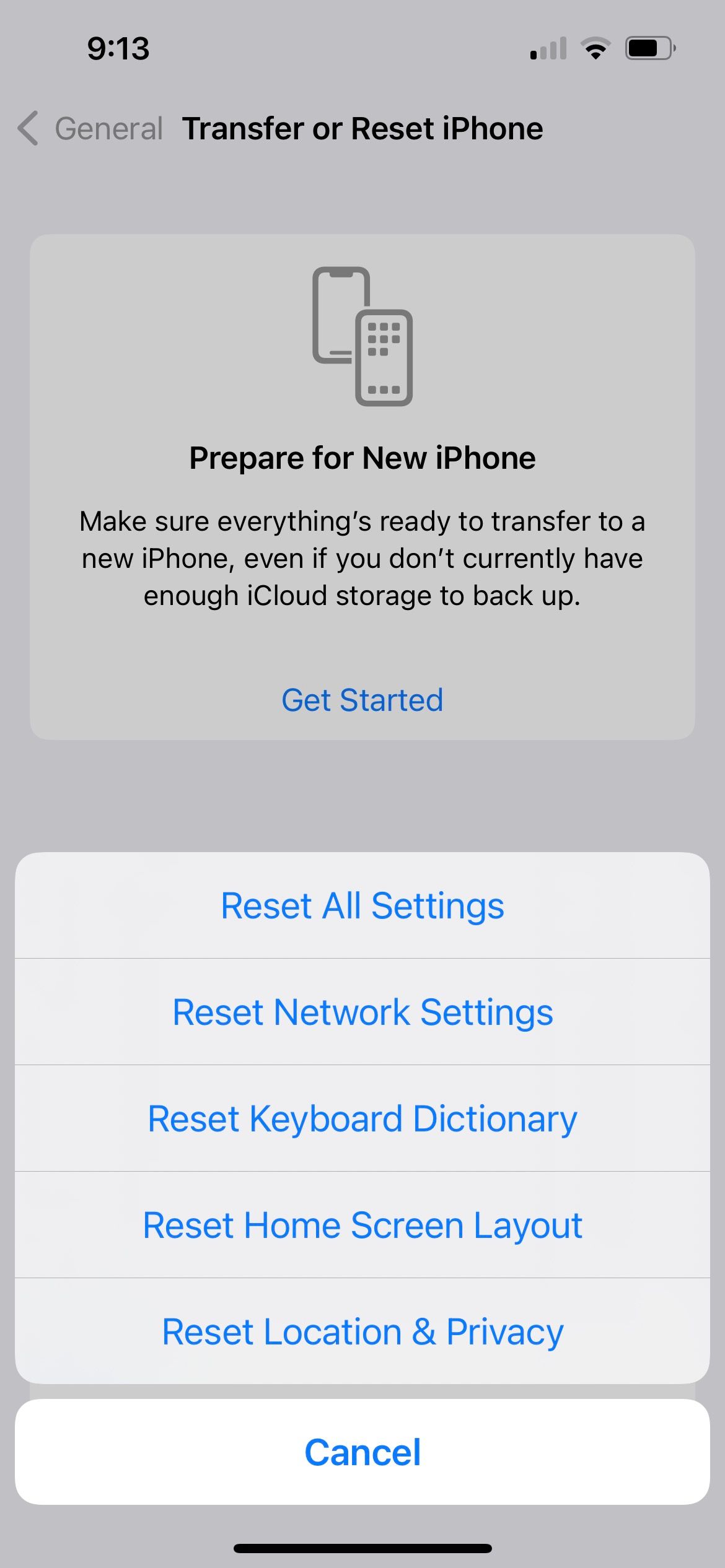 options to reset iphone settings 