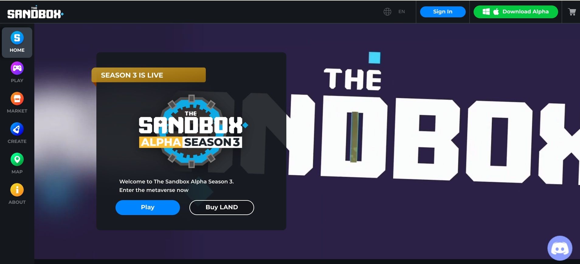 the sandbox website homepage screenshot