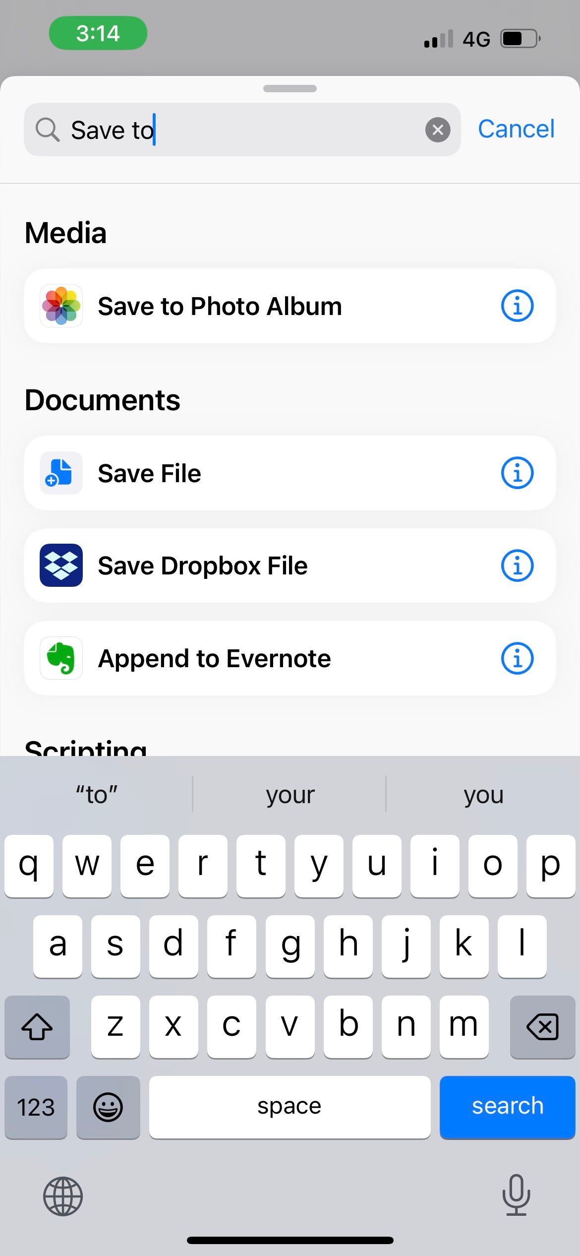 save to photo album action in iphone shortcut