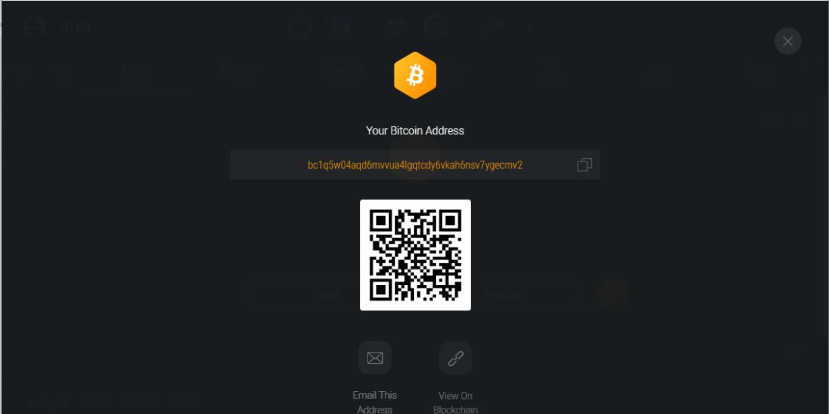 screenshot of Exodus bitcoin address