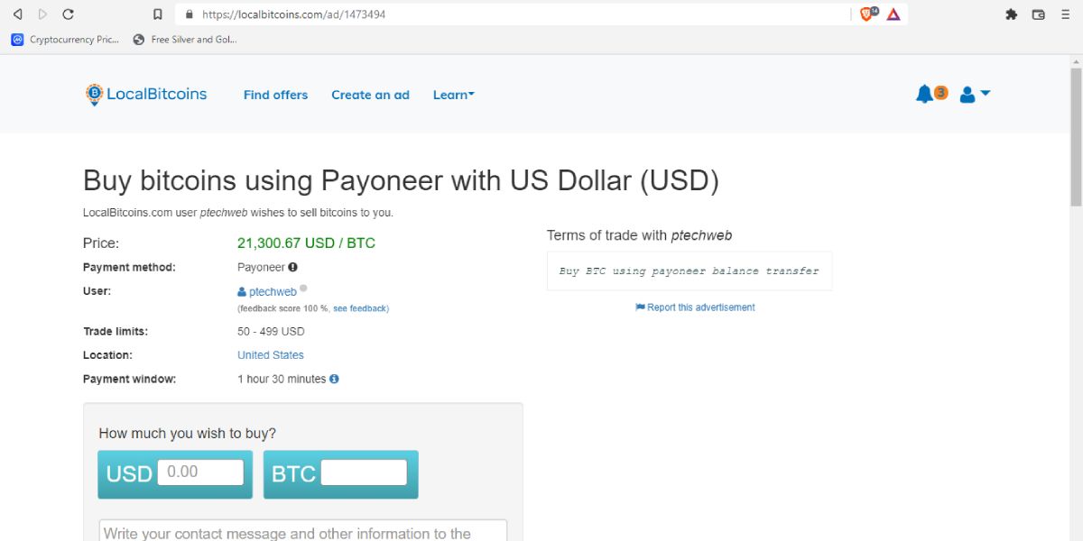 screenshot of localbitcoins buy page