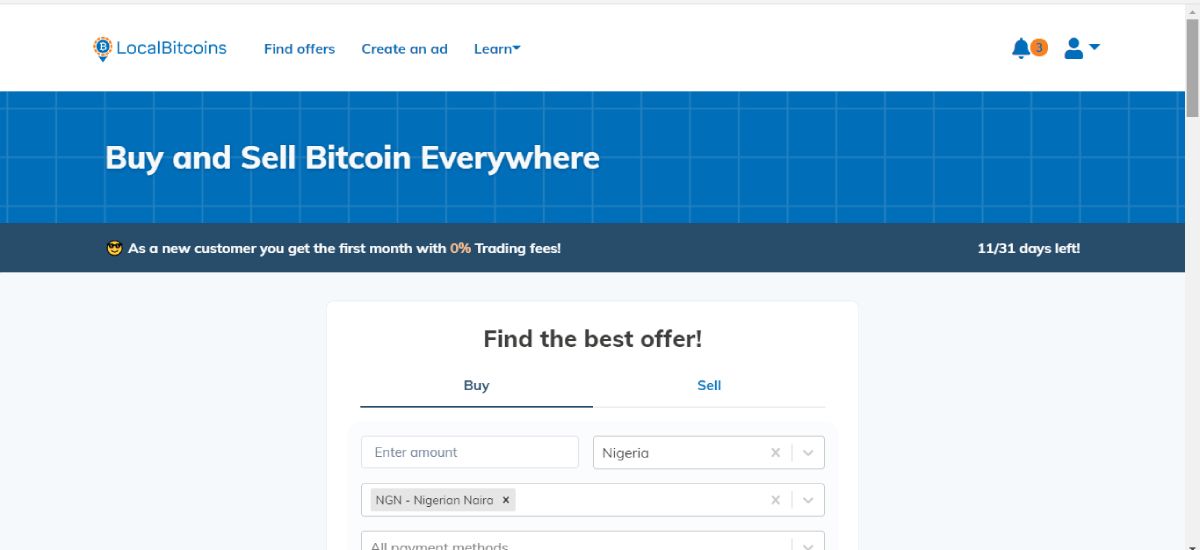 screenshot of localbitcoins homepage