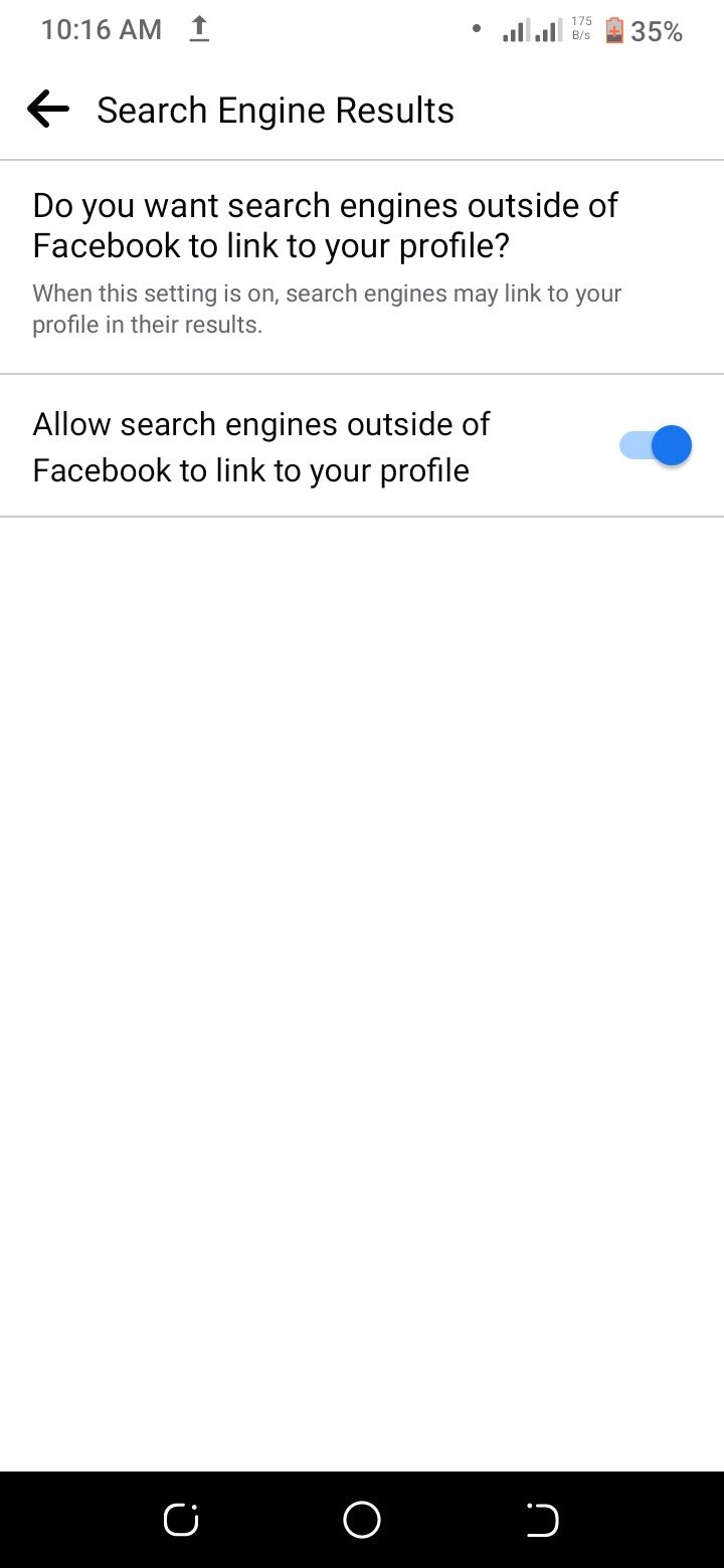 screenshot of search engine result setting page on facebook