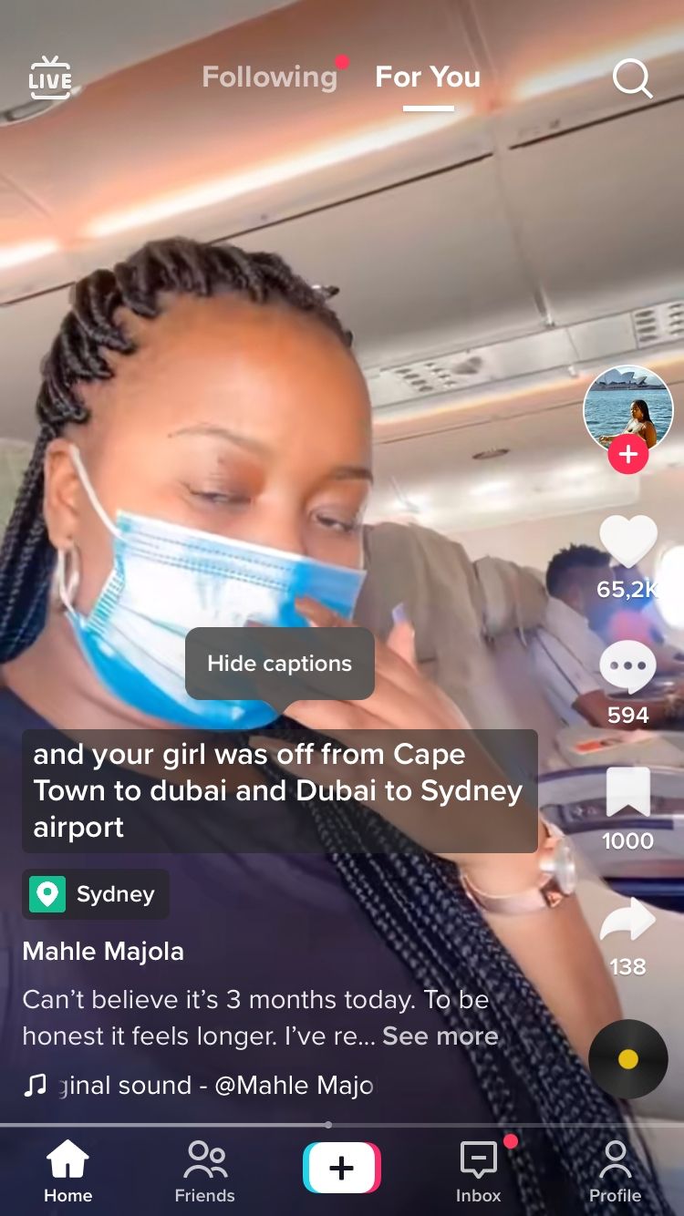 screenshot of tiktok video with option to hide captions