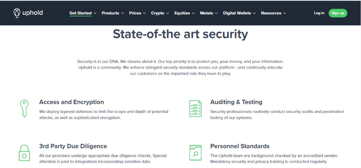screenshot of uphold security page