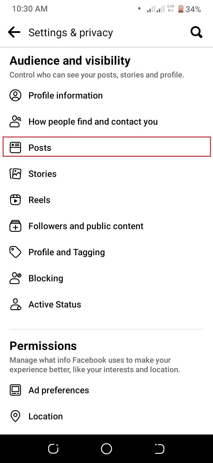 screenshot showing Facebook settings with post highlighted