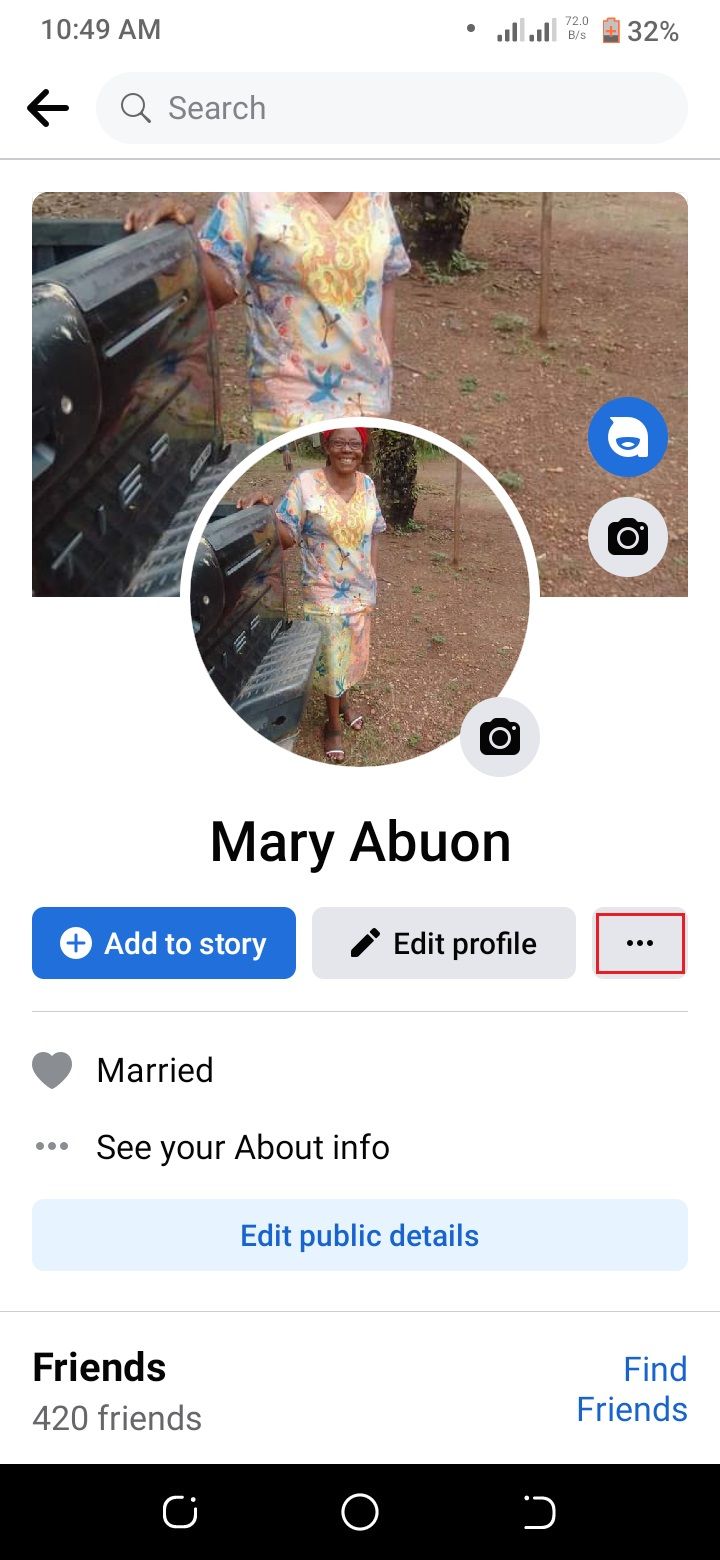 screenshot showing facebook profile options