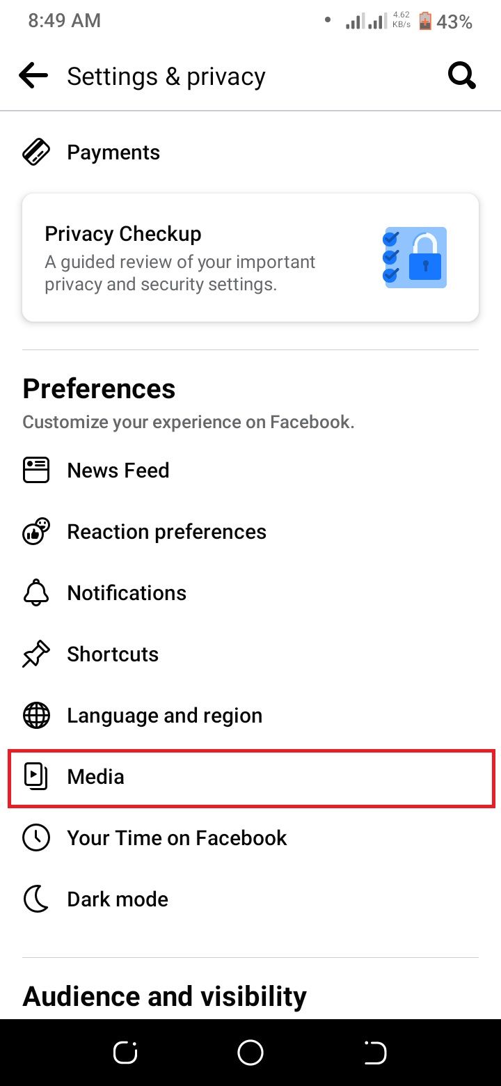 screenshot showing preference section of Facebook settings